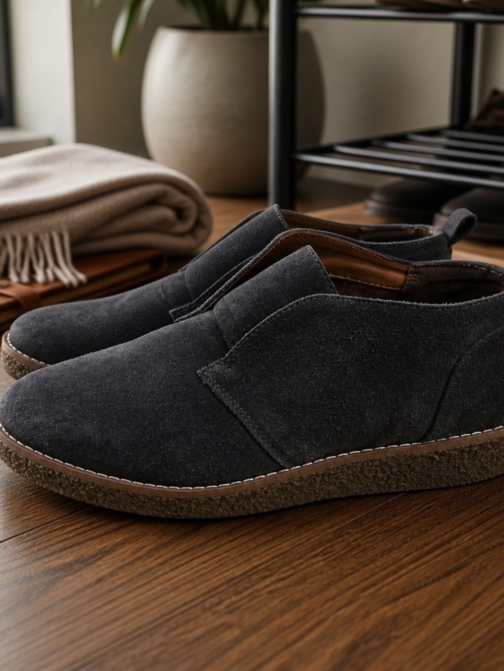 Women's Slip-On Suede Casual Shoes - Black